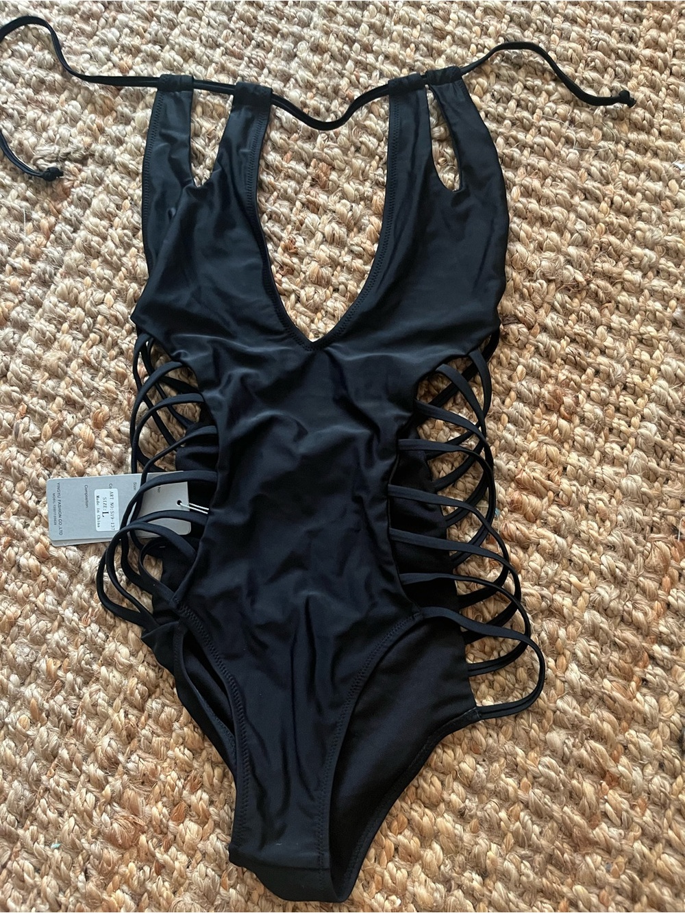 Brand One-Piece Swimsuit — Black Strappy Cutout Swimwear